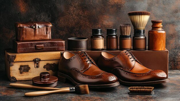 A collection of leather care products